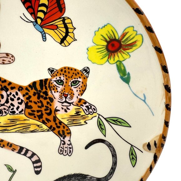 Lynn Chase Jungle Jubilee Salad Dessert Plate Ceramic Handpainted Leopard Parrot - Picture 3 of 9